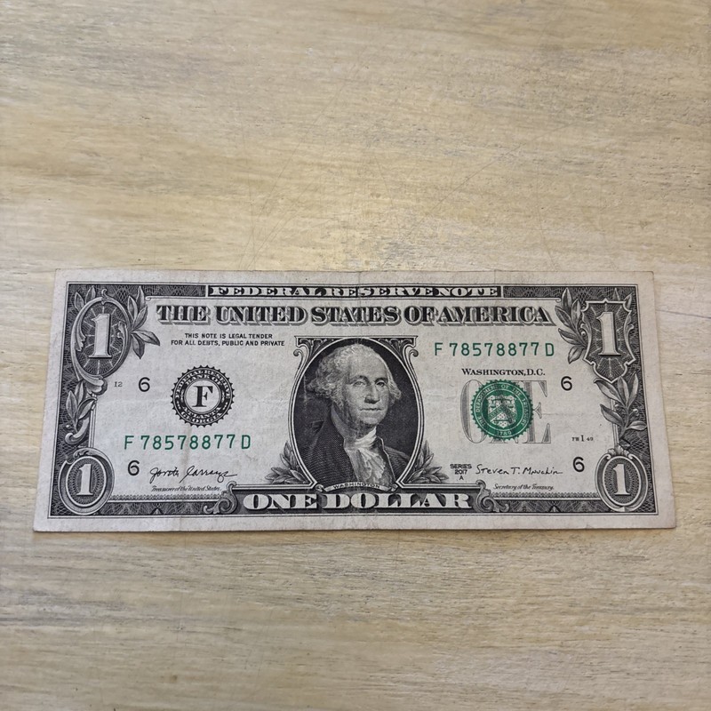 Trinary Fancy Serial Number,  One Dollar Bill F 78578877 D 2017 A