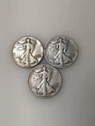 1942 WALKING LIBERTY SILVER HALF DOLLARS: P,D,S MINT MARKS. 3 HALF DOLLARS TOTAL