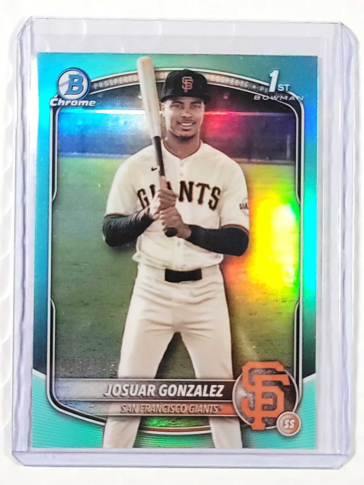 2025 Bowman Chrome Prospect Josuar Gonzalez /125 Aqua 1st Bowman #BCP-153 Giants