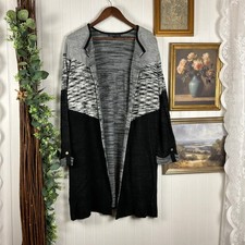 Adrienne Vittadini Cardigan Womens XL Black Gray Excellent Colorblock Knit