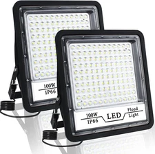 2 Pack 100W LED Flood Light Outdoor, 10000LM Bright Work 100W-2PCS, Black 