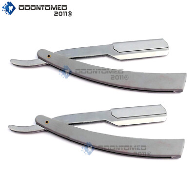 2 PCs Professional Shaving Hair Classic Steel Straight Edge Barber Razor Folding