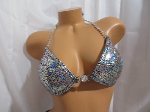 NPC WETTKAMPF BIKINI ANZUG SILBER/SCHWARZ HOLOGRAMM 34B - Bild 4 von 4