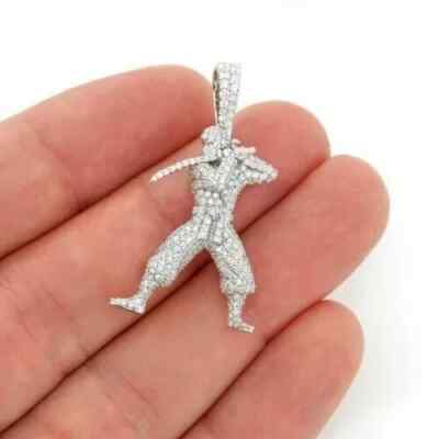 2Ct Round Cut White VVS1 Diamond Fighting Samurai Pendant 14K White Gold Finish