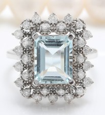 3.53 Carat Natural Blue Aquamarine and Diamonds in 14K Solid White Gold Ring