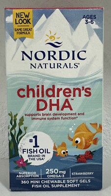 Nordic Children's DHA Strawberry 360 Mini Chewable Soft Gels 250 mg Exp 12/27