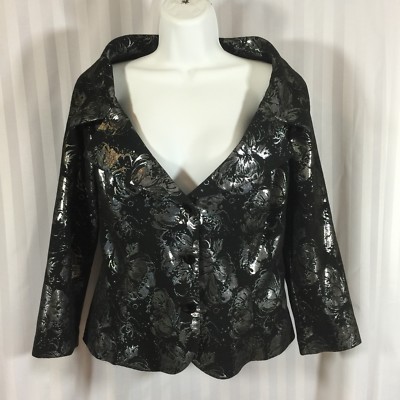 Blazer Tadashi Shoji Taille 10 - Imprimé Floral Métallique Noir/argent - Soirée