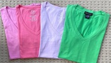Women's T-shirt Short Sleeve V-Neck XXS-3X Cotton New