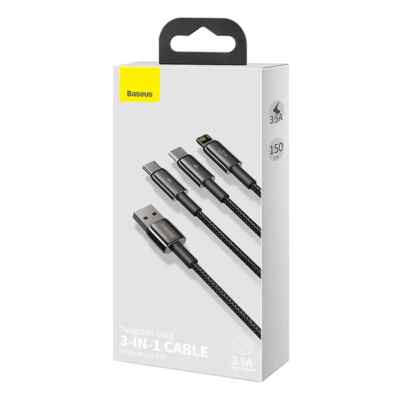 Baseus Schnell Serie 3 in 1 Kabel Usb-A Auf ( Mikro,Typ C + IPHONE) Schwarz -