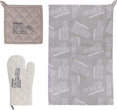 Set 3 Teile Grau Geschirrtuch Handschuh Und Topflappen