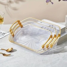 Fancy Rectangle Tray For Fruit & Drinks Serving Platters With Handles-Set of 3