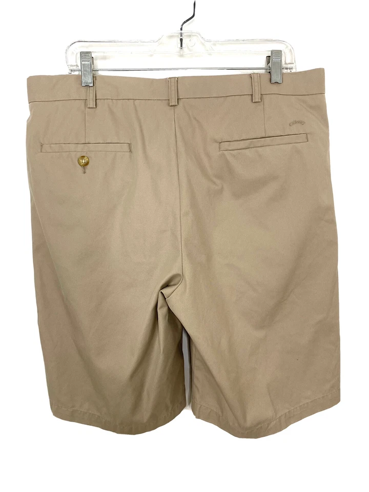 Pantalones Cortos Callaway Para Hombre Caqui Marrón Plisado Delantero Algodón Talla 36 36”W X 11”L X 12”R Foto 2 de 4