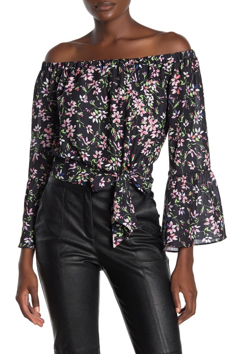 $238 NWT PARKER SzXS TIE FRONT FLORAL PRINT OFF THE SHOULDER