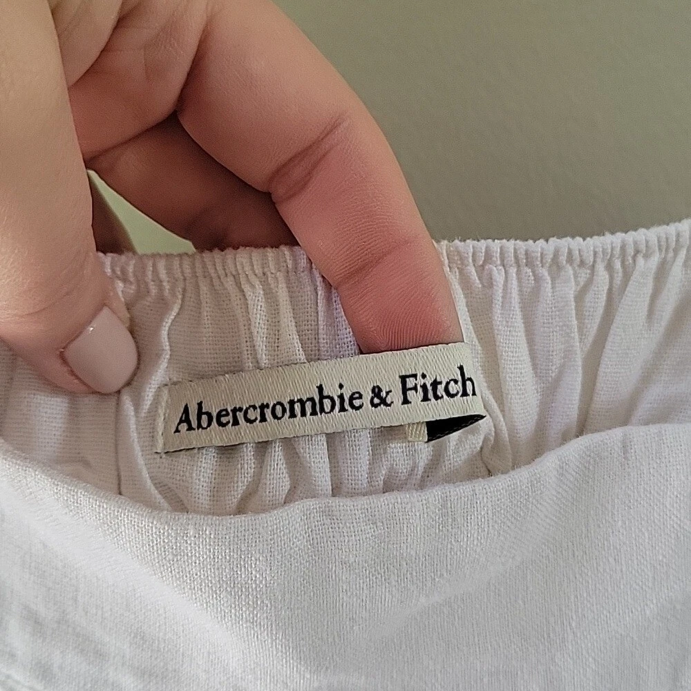 OFF WHITE Maxi abito donna Abercrombie & Fitch misto lino bianco sporco taglia large alto