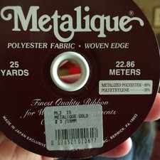  3 Metalique Gold Polyester Fabric Woven Edge Ribbon Wedding Holiday Berwick Ind
