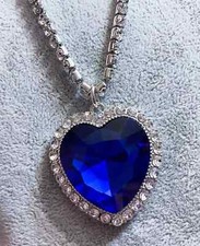 Collana Donna CUORE dell'OCEANO TITANIC di Rose fidanzamento strass Blu argento