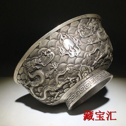 Collezione cinese statua drago rame ciotola decorazione tavolo arte - Foto 1 di 9