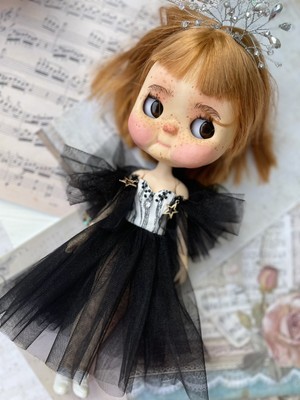 Blythe dress , Black Blythe doll Clothes, Vintage  dress, outfit blythe