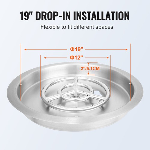 VEVOR 19" Round Drop-in Fire Pit Pan Stainless Steel Fire Pit Burner 92,000 BTU - Picture 4 of 12