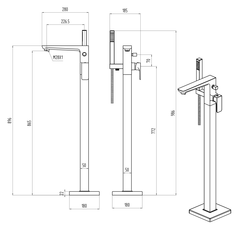 Floor standing Bath Filler Bath Shower Mixer Tap Matt Black