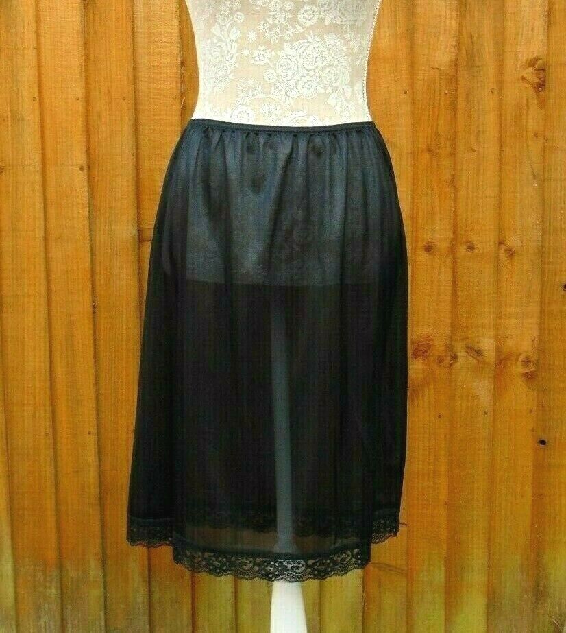 Slip; Black Skirt Style Half Slip with Lace Detailed Bottom