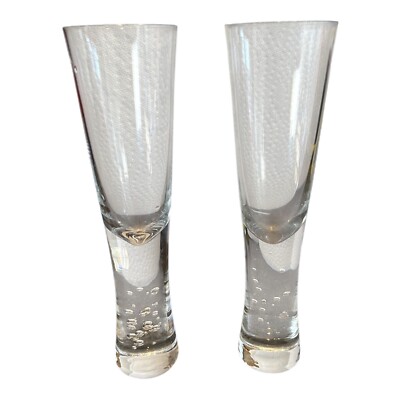 Crate & Barrel Verve Krosno Champagne Glasses Bubble Stem Poland set of 2