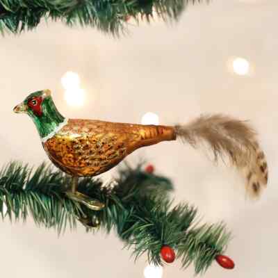 Old World Christmas PHEASANT (18020) Glass Ornament w/ OWC Box