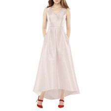 Alfred Sung D723S High Low V-Neck Pleated Skirt Satin Gown, Blush, 2