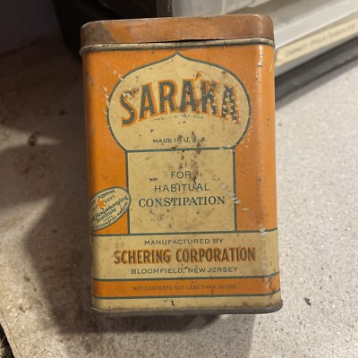 VERY Vintage Schering Corp Saraka Constipation / Laxative Tin Bloomfield NJ