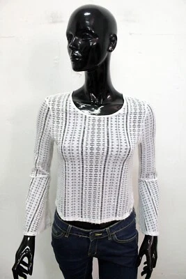 GUESS T-Shirt Femme Taille S Manches Longues Blanc Coton - Photo 1/4