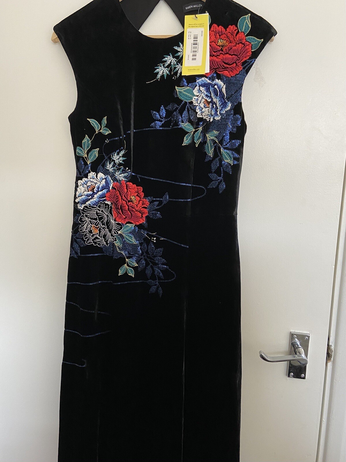 Karen Millen Floral Japenese Black Velvet Embroidered Maxi BNWT Size 10 RRP 650 image 3