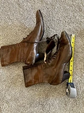 Antique Edwardian Brown Leather Boots High Top Lace-up Victorian High Heel Shoes