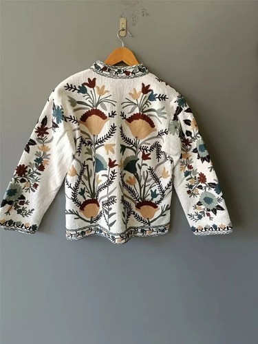 All Size White Women Jacket Clothing Jackets 100%Cotton Suzani Floral Jacket US - Picture 6 of 7