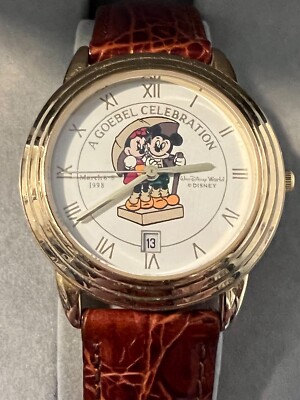 DISNEY MICKEY AND MINNIE MOUSE A GOEBEL CELEBRATION CALENDAR WATCH 1998  CROTON