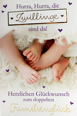 Zwillinge Karte Gruß Glückwunsch Klapp Karte zur Geburt von 2 Kindern Zwilling