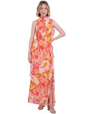 Eliza J Printed Ruffle-Trims Chiffon Dress Women's 16US Blush Back Zip Closure