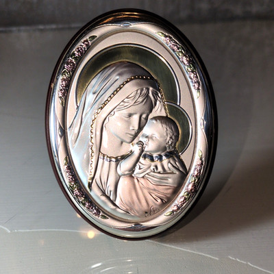 SIMA CREATIONS MADDONA & CHILD, 925 Silver & 18K Gold, Icon, ITALY