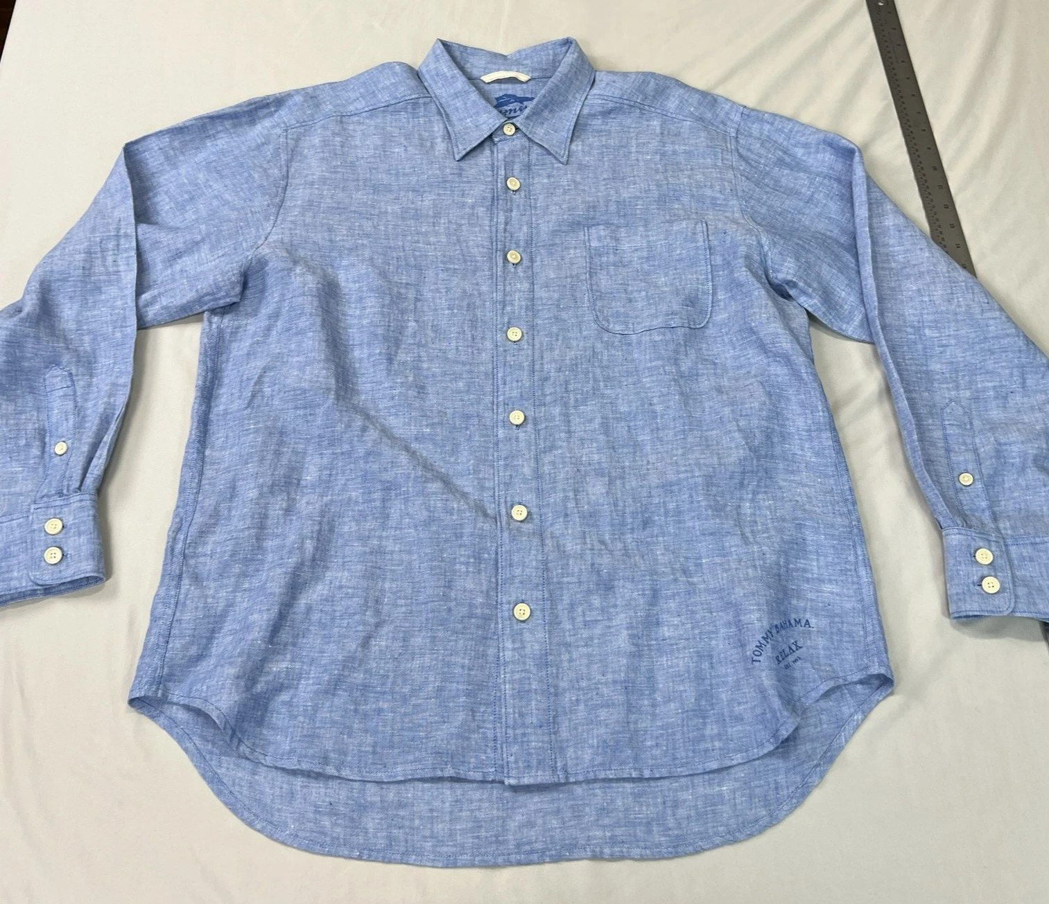 Tommy Bahama Linen Shirt Mens Large Blue Beach Button Up Tropical Breathable