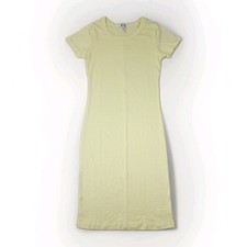 Three Dots Yellow White Stripe TShirt Dress Sz Small Crew Neck Stretch