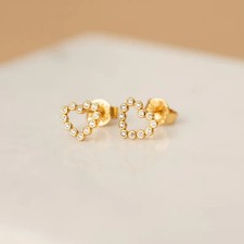 1 Ct Round Cut Simulated Diamond Open Heart Stud Earring 14k Yellow Gold Plated