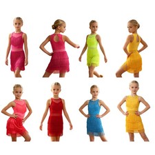 Girls Dancewear Back Dress Latin Skirted Cha-cha Ballroom Tassel Sparkly Salsa