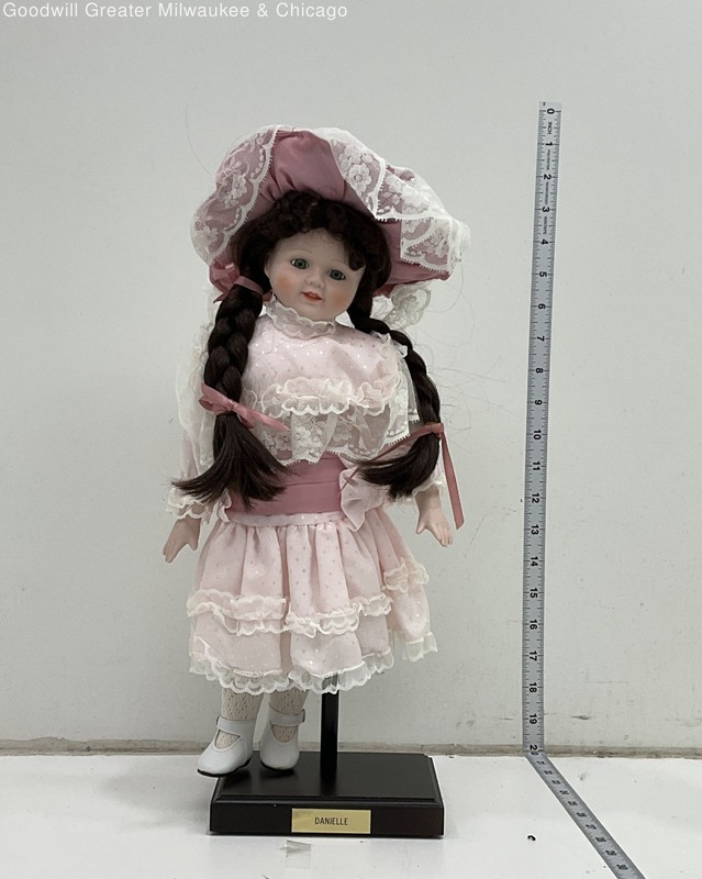 Vintage Handcrafted Taiwan Porcelain Collectible Doll w/ Stand IOB