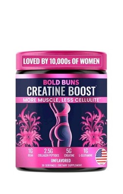 Creatine Boost Powder Bold Buns Muscle Cellulite Unflavored 30 Servings