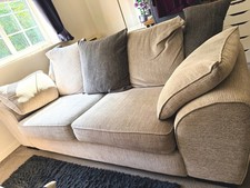SCS Grey Modern 3-Seater Sofa w/ Cushions, Large Arm Chair & Storage Footstool