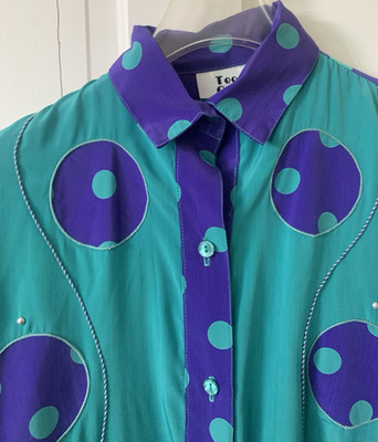 Tee Gee Teal/Purple Polka Dot Woven 2pc Pants & Button-Front Top Set S