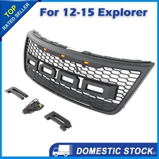 Front Grill For 2012-15 Explorer Upper Bumper Grille Raptor Style w/Lights