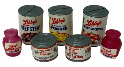 LOT of 7 Vintage Miniature Dollhouse Canned Food Libby's Fruit Bumblebee Tuna