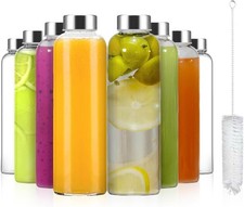 8pcs Glass Water Bottles with Lids, 500ml Glass Juice Bottles, Reusable Drinkin