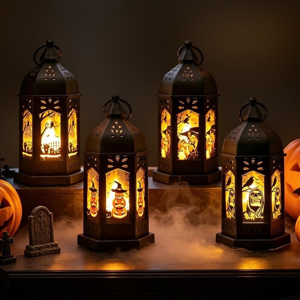 Halloween Deko KüRbis Laterne 4 StüCk Mit LED Kerze FüR Outdoor Und Indoor-image