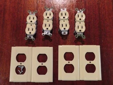 Vintage UNILINE Ribbed Bakelite Outlets and covers Duplex Cover ivory MCM Bryant